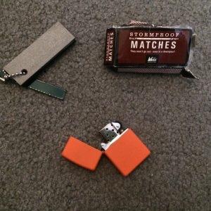 Day packing essentials - lighter, matches, magnesium